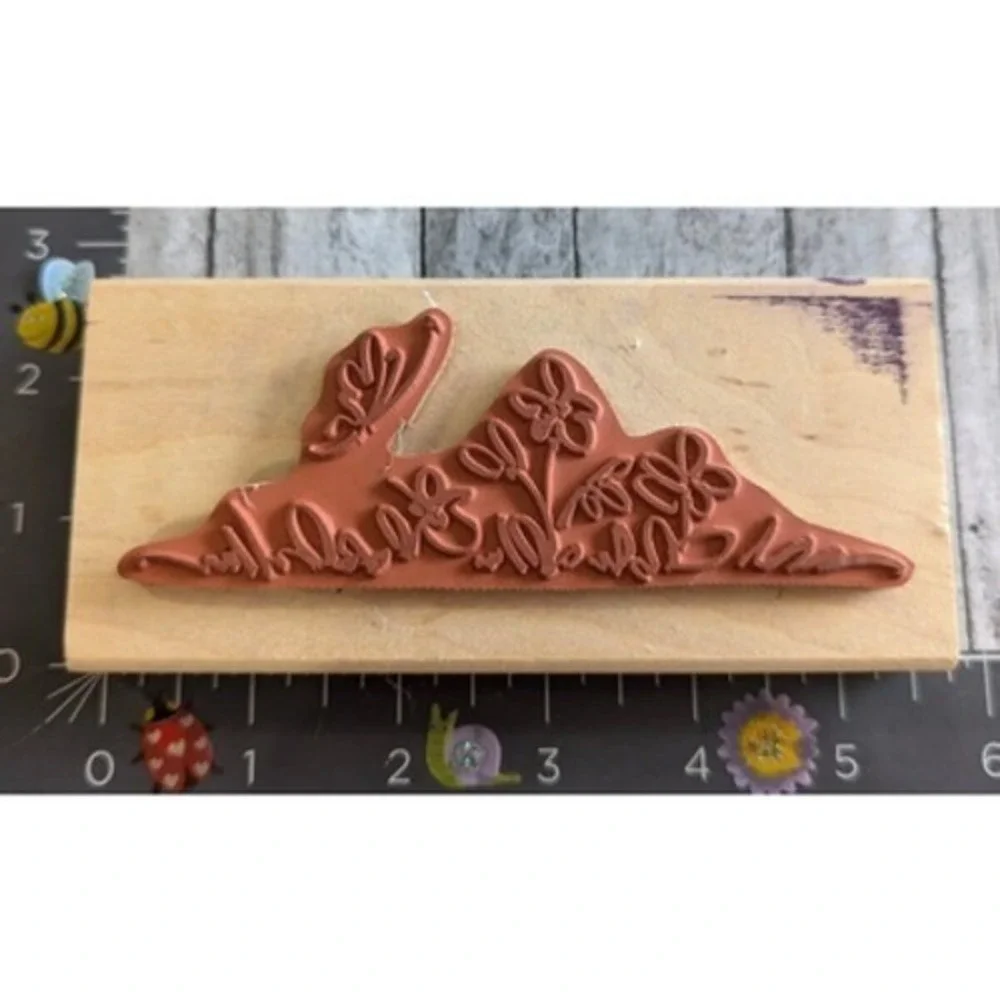 Denami Design Butterfly Flowers Grass Rubber Stamp Wood #C5